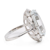 Anello vintage in oro bianco 14k con acquamarina (10ct), anni '80