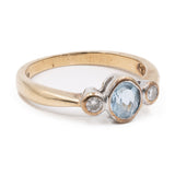 Anello vintage in oro giallo 9k con diamanti (0,08ctw) e acquamarina (0,30ct)