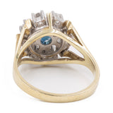 Anello vintage a margherita in oro giallo 14k con zaffiro (0,60ct) e diamanti (0,64ctw), anni '70