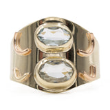 Anello vintage in oro giallo 9k con acquamarine, anni '70
