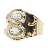 Anello vintage in oro giallo 9k con acquamarine, anni '70