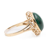 Anello vintage in oro giallo 14k con malachite, anni '70