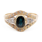 Anello vintage in oro giallo 14k con zaffiro (0,75ct) e diamanti (0,15ctw), anni '70