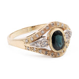 Anello vintage in oro giallo 14k con zaffiro (0,75ct) e diamanti (0,15ctw), anni '70