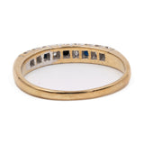 Anello vintage a veretta in oro giallo 9k con zaffiri e diamanti