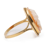 Anello vintage in oro giallo 18k con cammeo su conchiglia, anni '60