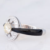 Anello vintage in stile Art Déco in platino con diamanti (centrale di 0.75ct) e onice