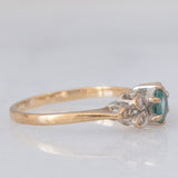 Anello vintage in oro giallo 9K con smeraldo (0.22ct ca.) e diamanti (0.03ctw ca.), anno 1988