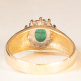Anello a margherita vintage in oro giallo e bianco 14K con smeraldo (0.70ct ca.) e diamanti di taglio brillante (0.36ctw ca.), anni ‘60/‘70