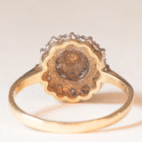 Anello a fiore vintage in oro giallo e bianco 9K con diamanti (0.20ctw ca.), anno 1997