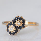 Toi et Moi con fiori in oro giallo 9K con zaffiri (0.40ctw ca.) e diamanti (0.02ctw ca.), anno 1997