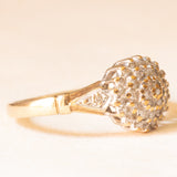Anello a fiore vintage in oro giallo e bianco 9K con diamanti (0.25ctw ca.), anni ‘60/‘70