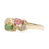 Anello vintage in oro giallo 14k con tormalina rosa e verde e diamanti, anni '70