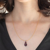 Collana vintage in oro giallo 8K con granati e diamanti, anni ‘70/‘80