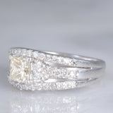 Anello a fascia vintage in platino con diamanti per un totale di 1.25ct (centrale di taglio princess 0.78ct), anni ‘80