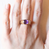 Anello a fascia vintage in oro giallo 9K con ametista (2.20ct ca.), anni ‘60/‘70