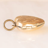 Ciondolo portafoto vintage a forma di cuore con lamina in oro giallo 9K su metallo, anni ‘50/‘60