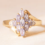 Anello vintage in oro giallo e bianco 9K con tanzaniti (0.70ctw ca.) e diamanti (0.02ctw ca.), anno 2003