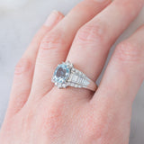 Anello vintage in platino con acquamarina (2.33ct) e diamanti (1ctw), anni ‘80/‘90