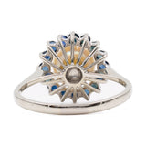 Anello vintage in oro bianco 14k con perla e zaffiri, anni '60