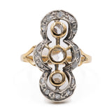 Anello vintage in stile antico in oro giallo 18K e argento con diamanti di taglio rosa