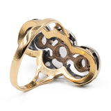 Anello vintage in stile antico in oro giallo 18K e argento con diamanti di taglio rosa