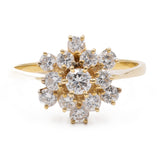 Anello vintage a fiore in oro giallo 14k con diamanti (1,45ctw), anni '70