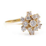 Anello vintage a fiore in oro giallo 14k con diamanti (1,45ctw), anni '70