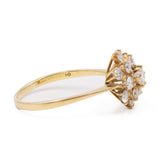 Anello vintage a fiore in oro giallo 14k con diamanti (1,45ctw), anni '70