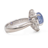 Anello vintage a margherita in platino 900 con zaffiro stellato (3,67ct) e diamanti (1,30ctw)