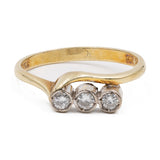 Anello trilogy in oro 14k con diamanti (0,30ctw), anni '70