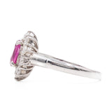 ANELLO VINTAGE A MARGHERITA IN PLATINO 850 CON RUBINO NATURALE (1CT) E DIAMANTI (0.85CT)