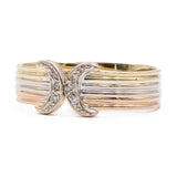 Anello vintage in oro giallo,rosa e bianco 14k con diamanti
