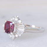 Anello ballerina vintage in platino con rubino (1.05ct) e diamanti (0.43ctw), anni ‘80/‘90