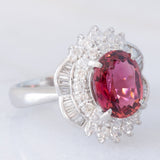 Anello vintage in platino con tormalina (3.50ct) e diamanti (1.22ctw), anni ‘80