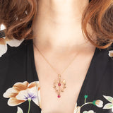 Pendente antico lavalier in oro giallo 9K con tormaline rosa, anni ‘10/‘20