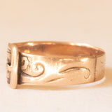 Anello antico vittoriano a forma di cintura con fibbia in oro giallo 9K, anno 1891-1892