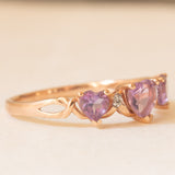 Anello vintage in oro rosa 9K con ametiste (0.90ctw ca.) e diamanti, anni ‘80/‘90