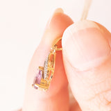 Collana vintage con catenina in oro giallo 9K e con ciondolo in oro giallo e bianco 9K con ametista (0.35ct ca.) e diamanti, anni ‘70