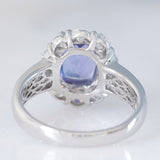 Anello a margherita vintage in platino con tanzanite (2.04ct) e diamanti di taglio brillante e baguette (1.35ctw), anni ‘90