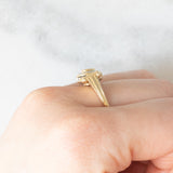 Anello doppio girevole in oro giallo 14K con rubino (0.20ct ca.)/smeraldo (0.14ct ca.) e diamanti, anni ‘80