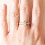 Anello vintage a fiore in oro giallo 9K con diamanti (0.16ctw ca.), anni ‘70/‘80
