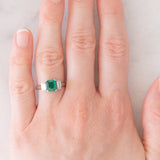 Trilogy vintage in stile Art Déco in platino con smeraldo (0.90ct) e diamanti (0.46ctw), anni ‘80