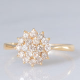 Anello a fiore vintage in oro giallo 14K con diamanti di taglio brillante (0.40ctw ca.), anni ‘70