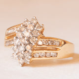 Anello vintage in oro giallo e bianco 14K con diamanti di taglio brillante (1ctw ca.), anni ‘70