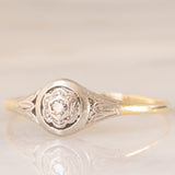 Solitario Art Déco in oro giallo e bianco 14K con diamante, anni ‘20/‘30