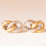 Orecchini vintage in oro giallo e bianco 18K con diamanti, anni ‘70/‘80