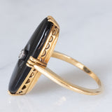 Anello Art Déco in oro giallo 18K con onice e diamante di taglio Rosetta (0.07ct ca.), anni ‘30