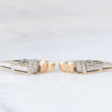 Orecchini Art Déco in oro giallo e bianco 14K con smeraldo, zaffiri, diamanti (0.45ctw ca.) e perle bianche, anni ‘30