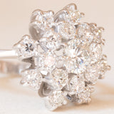 Anello a fiocco di neve vintage in oro bianco 18K con diamanti di taglio brillante (2ctw ca.), anni ‘60/‘70
